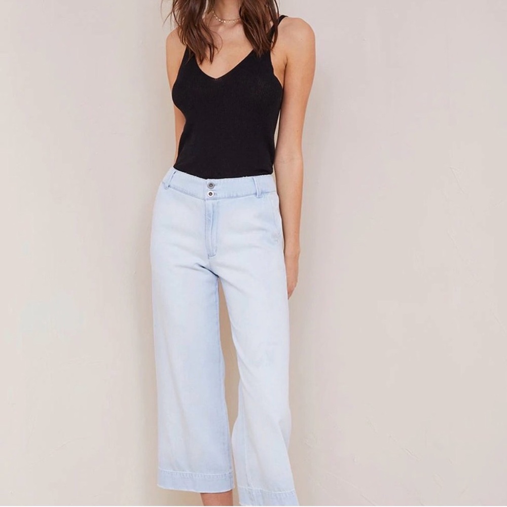 Bella Dahl Saige Wide Leg Crop Pants size 28 cotton Tencel Miramar chambray